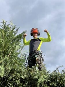 Arborist successfully removing tree
